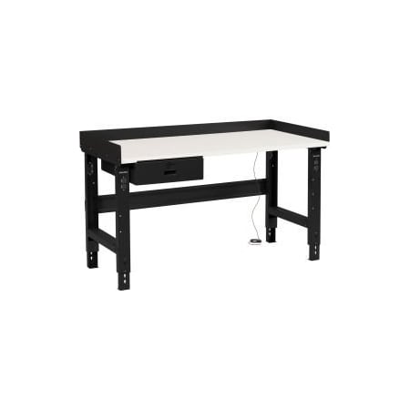 GLOBAL EQUIPMENT 72 x 36 Adj Height Workbench w/Drawer, Black- ESD Square Edge Top 254966ABK